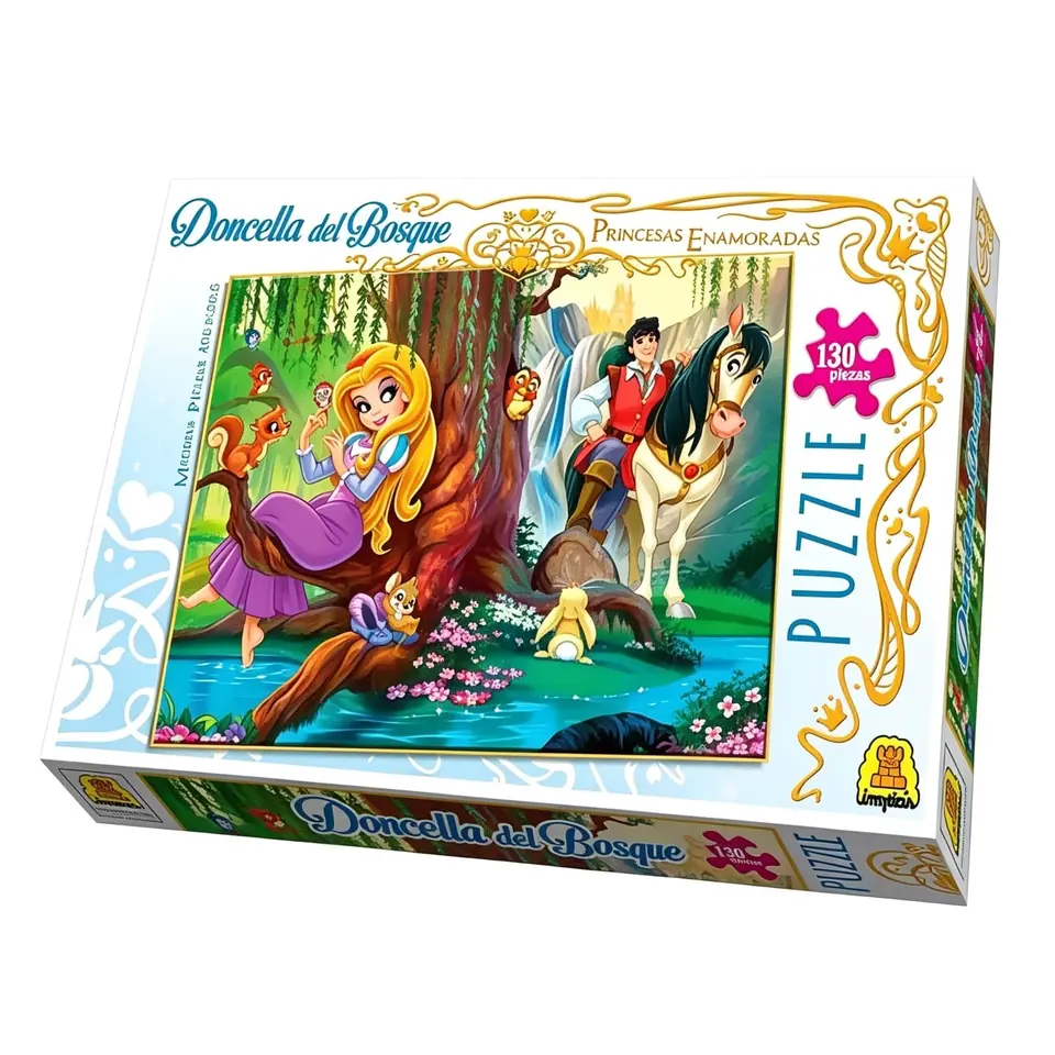 IM265- Doncella del bosque.IMPLAS PUZZLE CAJAX8. Contiene 1 puzzle de 130 piezas Medidas 40.5 x 29.5 cm Medidas de la caja 34.5 x 22.4 x 4.4 cm Edad: 4 años (orientativa) Puzzle Infantil. Temática Princesas.