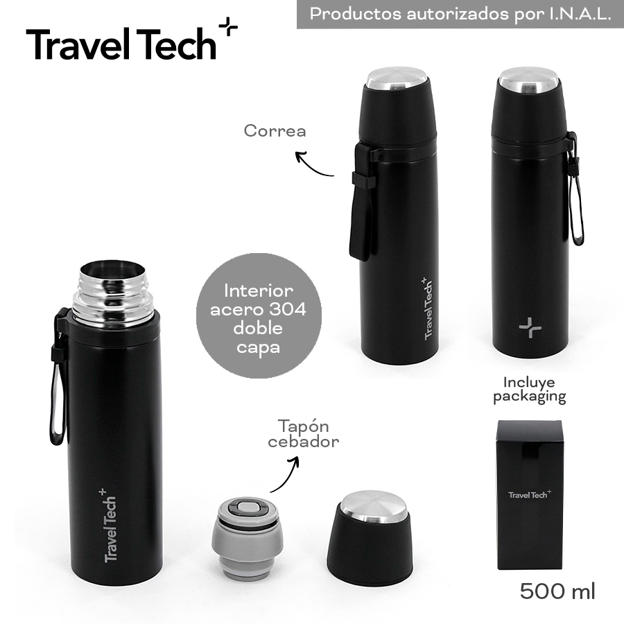 18660 - Termo Travel Tech , 500ml+INFO+FOTOS  Info: Tapón cebador, correa, incluye packaging Composición: Acero 304
