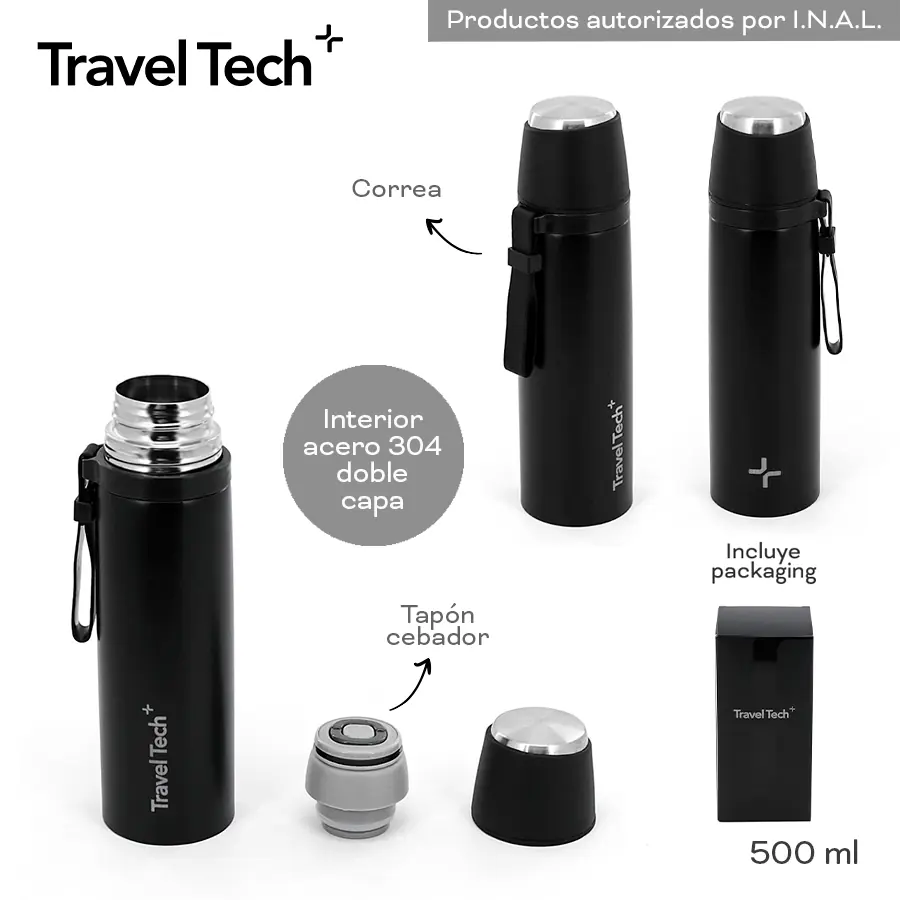 18660 - Termo Travel Tech , 500ml+INFO+FOTOS  Info: Tapón cebador, correa, incluye packaging Composición: Acero 304