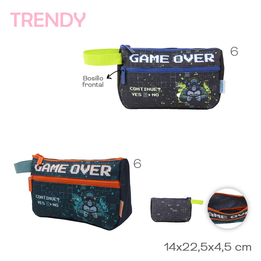 28783- Cartuchera Trendy	14cmX22,5cmX4,5cm	Nylon	Bolsillo frontal +INFO+FOTOS