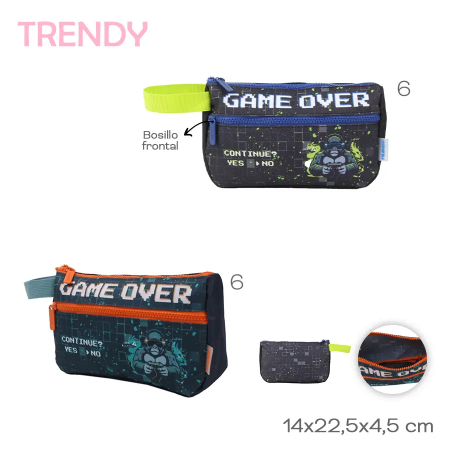 28783- Cartuchera Trendy	14cmX22,5cmX4,5cm	Nylon	Bolsillo frontal +INFO+FOTOS