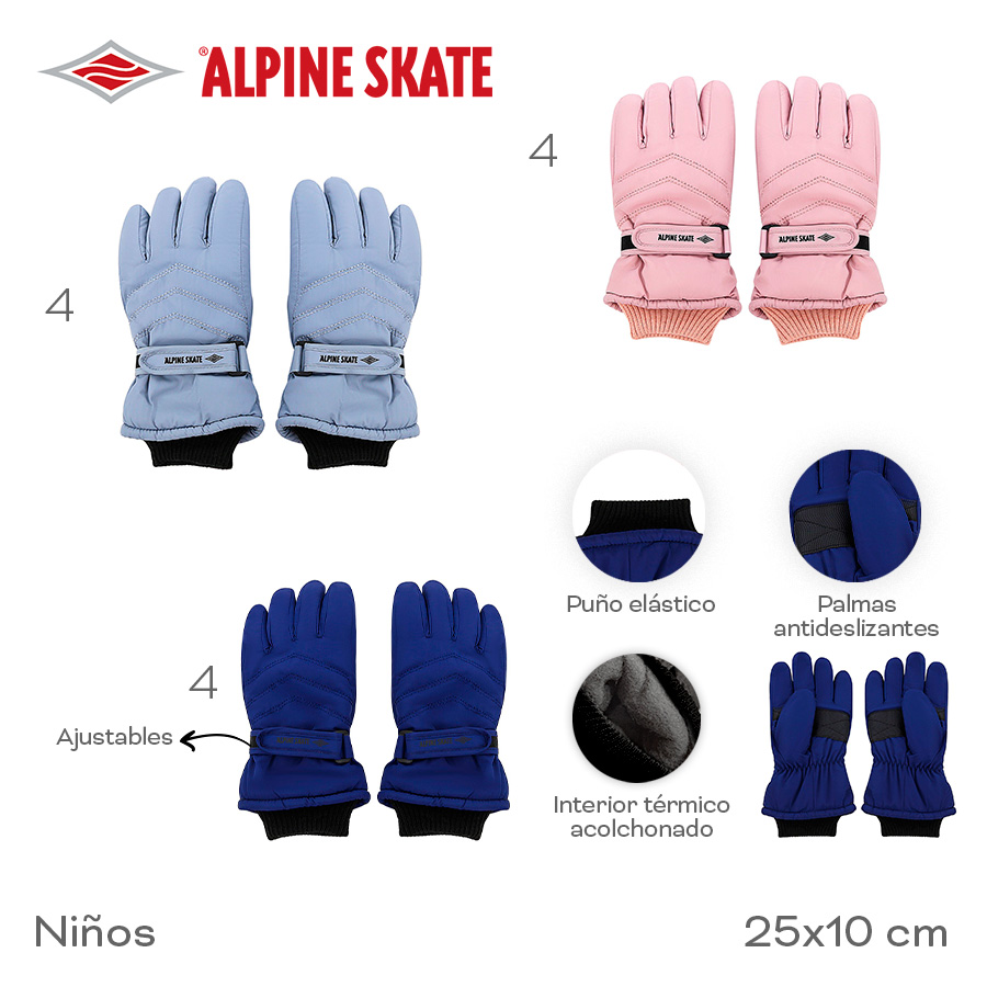 31263-Guante Alpine Skate	25cm	10cm		Poliéster	Niños, puño elástico, palmas antides, interior térmico acolchonada, ajustables +INFO+FOTOS