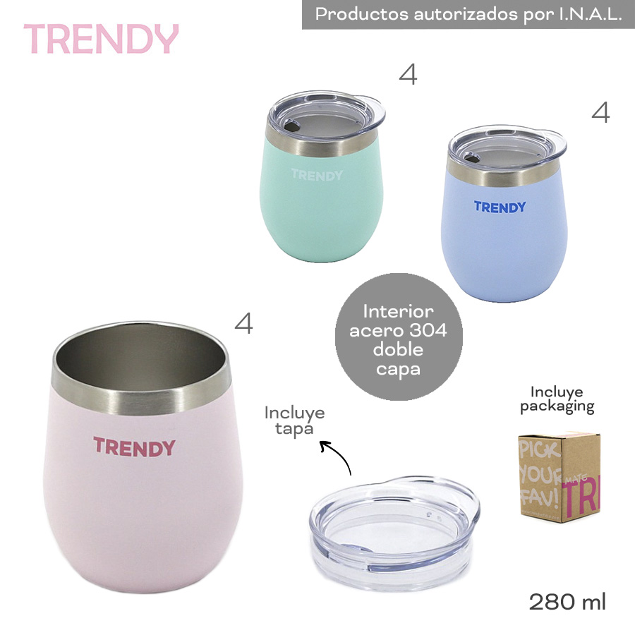 19016 - Mate Trendy T2  280ml  Info: Incluye tapa y packaging  Composición: Acero 304  Alto: 280ml +info+fotos