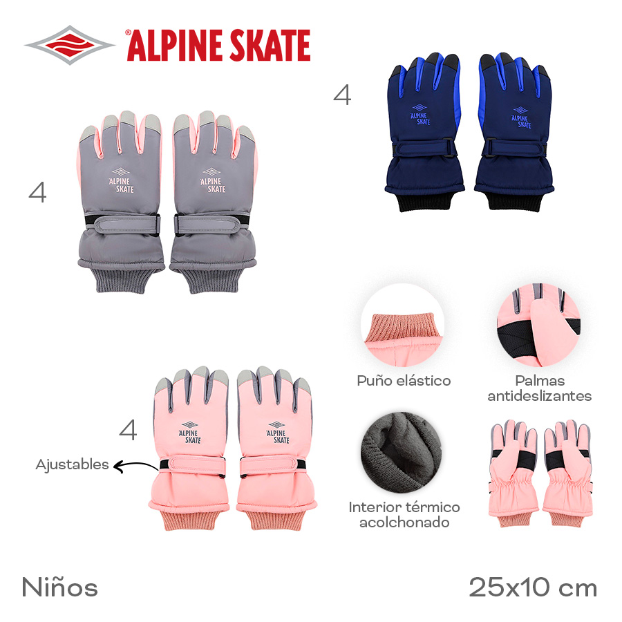 31261-Guante Alpine Skate	25cm	10cm		Poliéster	Niños, puño elástico, palmas antides, interior térmico acolchonado, ajustables +INFO+FOTOS