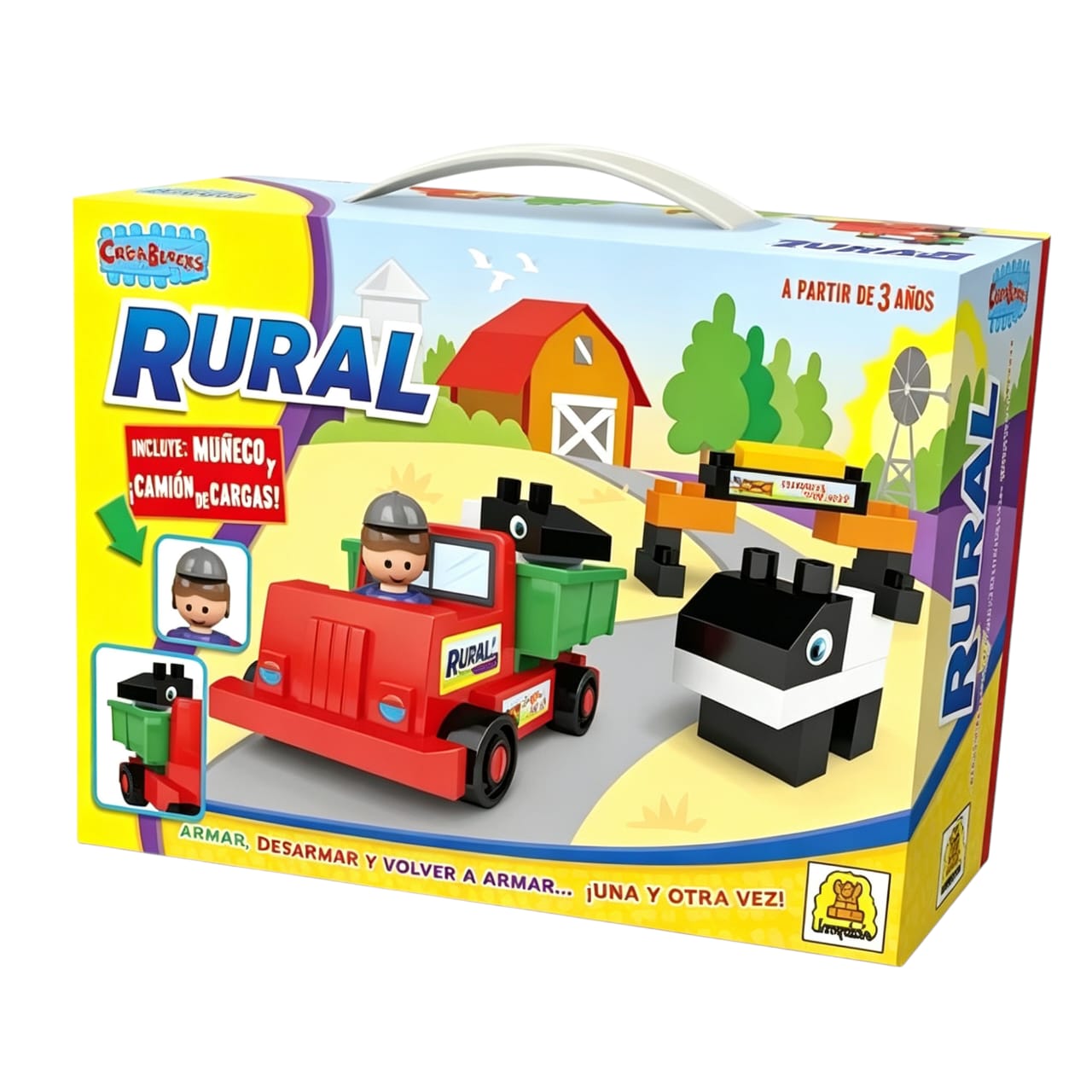 IM162- Rural, BLOQUES/CONSTRUCCION, Cantidad de piezas: 24 Contiene una escena para ambientar tu juego. Edad: A partir de 3 años. Medidas de la caja: 18.5 x 25.8 x 7.5 cm Juego de bloques de encastre perfecto.
