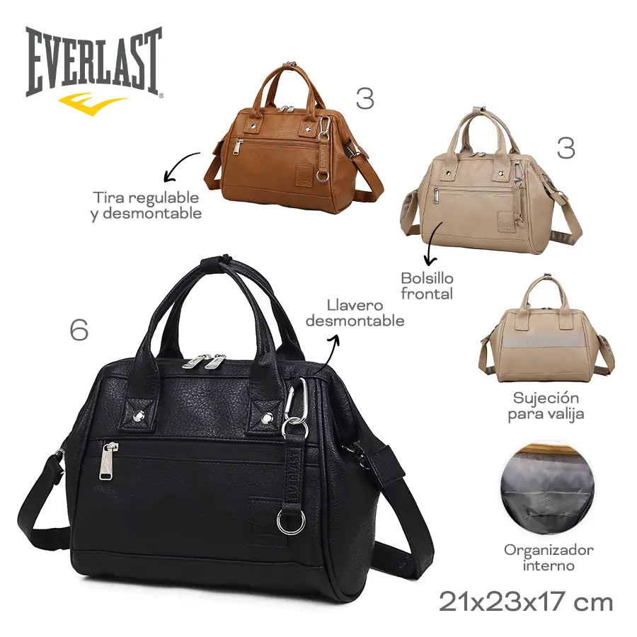 22651 - Morral Everlast +INFO+FOTOS   Info: Tira regulable y desmontable, llavero desmt, bol front, org int, suj p valija  Composición: PU  Alto: 21cm  Ancho: 23cm  Profundidad: 17cm MARROQUINERIA  +INFO+FOTOS