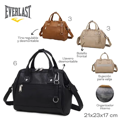 22651 - Morral Everlast +INFO+FOTOS   Info: Tira regulable y desmontable, llavero desmt, bol front, org int, suj p valija  Composición: PU  Alto: 21cm  Ancho: 23cm  Profundidad: 17cm MARROQUINERIA  +INFO+FOTOS