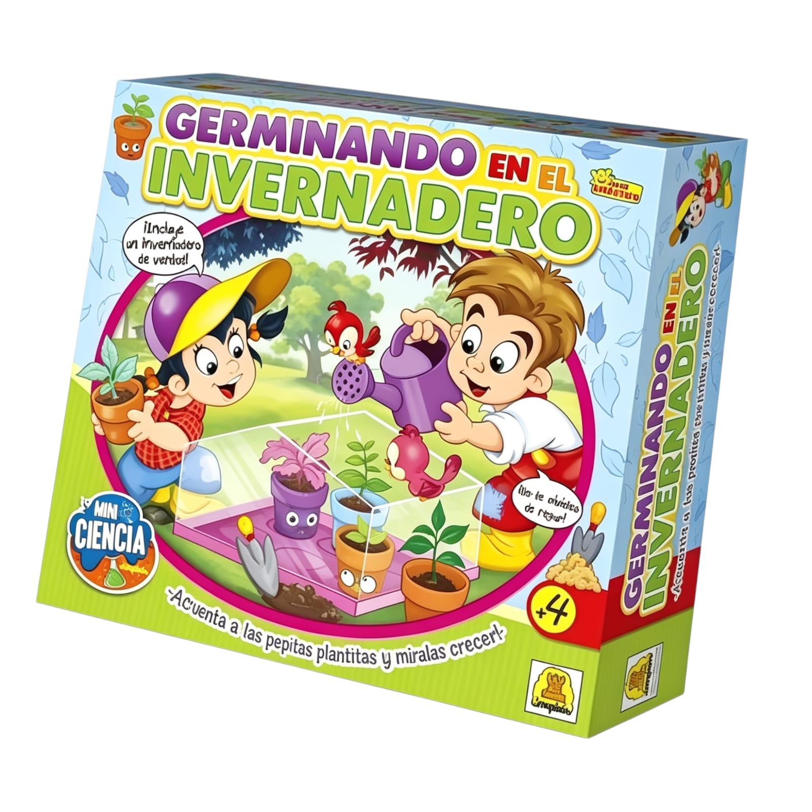 IM362- Germinando en el invernadero, Juego de experiencia con semillas, tierra, macetas y un invernadero.Edad: a partir de 4 años Participantes: 1 o mas Medidas de la caja: 27 x 25 x 7 cm. IMPLAS Didácticos Educativos CAJAX5.