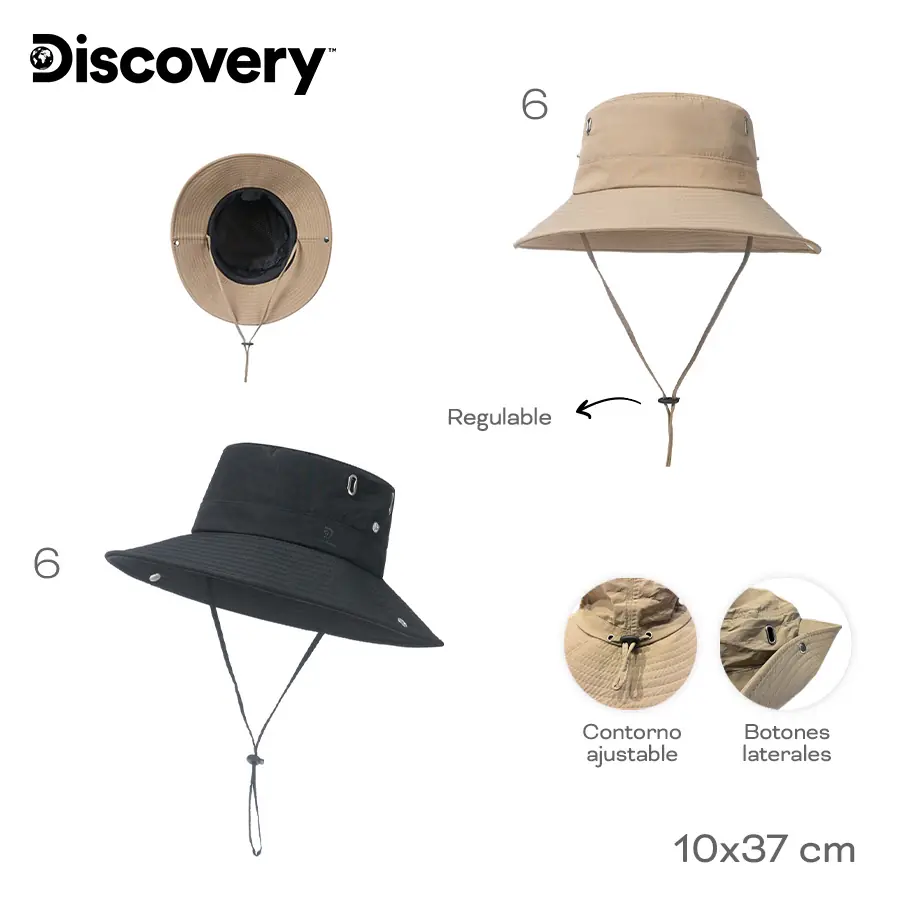 16419- Gorro Discovery T2	10cm	37cm  Nylon	Regulable,contorno ajustable, botones laterales +INFO+FOTOS