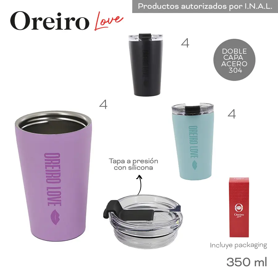 30511- Vaso Termico Oreiro	350ml ACERO	Tapa con silicona, capa doble acero 304, incluye packaging +INFO+FOTOS