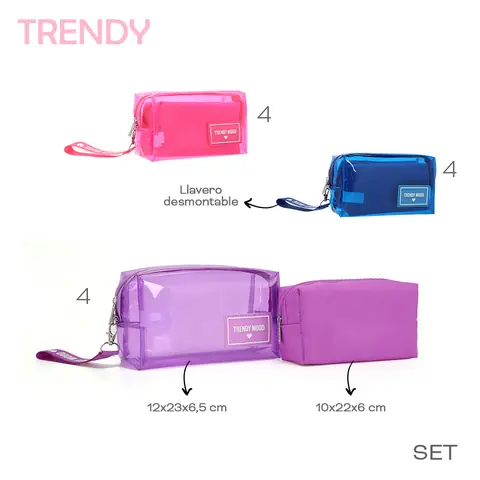 Portacosméticos Trendy Set x2 PVC + Nylon con Llavero
