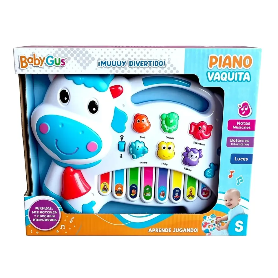 52024- VACA PIANO ANIMALES SONIDOS LUCES 2MOD 26X21X5 +INFO+FOTOS