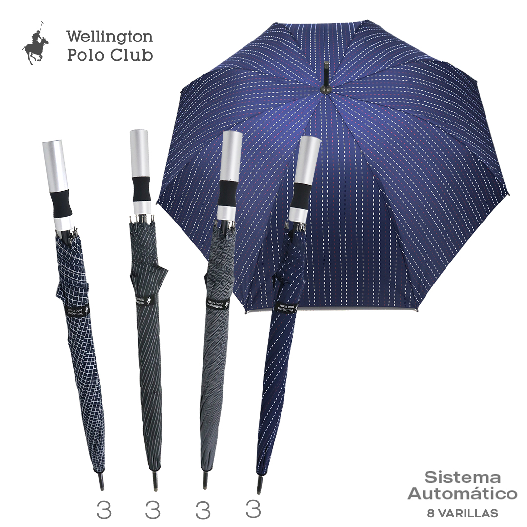 13936 - Paraguas Wellington Polo, AUTOMATIC +INFO+FOTOS Info: largo,auto,8 varillas, 86cm(largo cerrado)122cm(diámetro) Composición: 100% nylon y acero