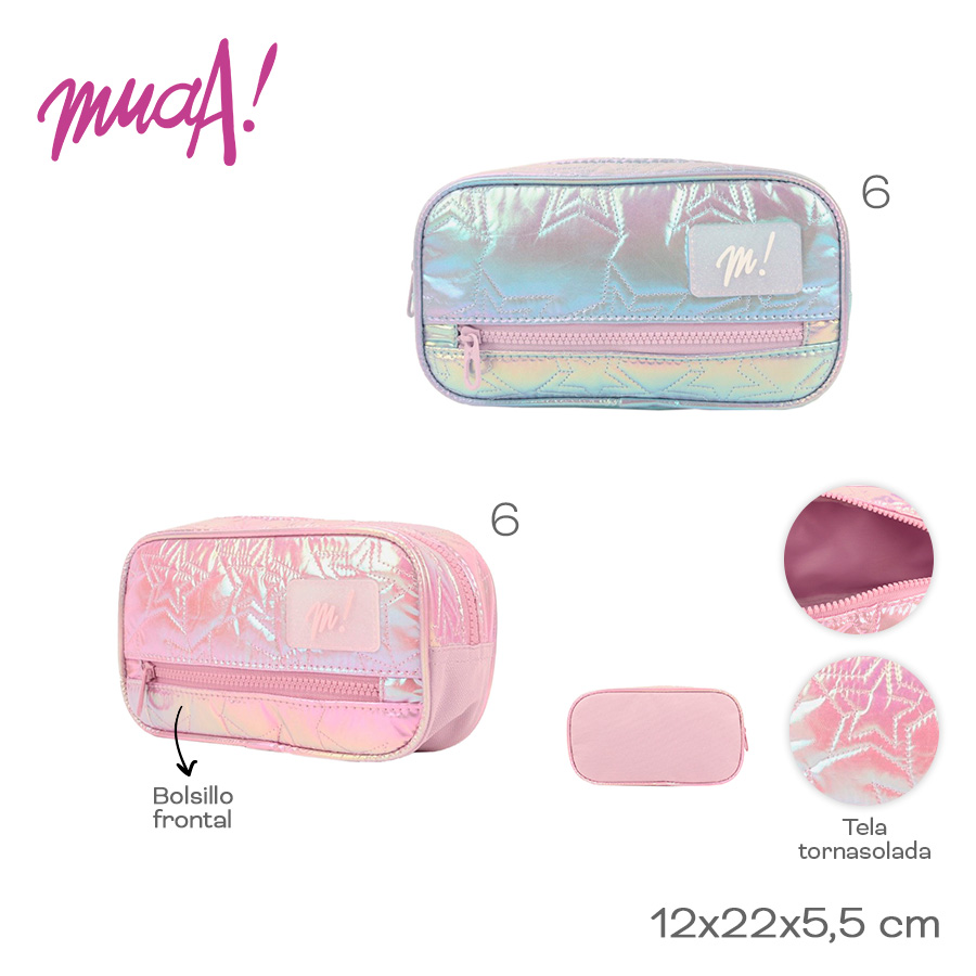 28796- Cartuchera Muaa	12cmX22cmX5,5cm	Nylon	Bolsillo frontal, tela tornasolada +INFO+FOTOS