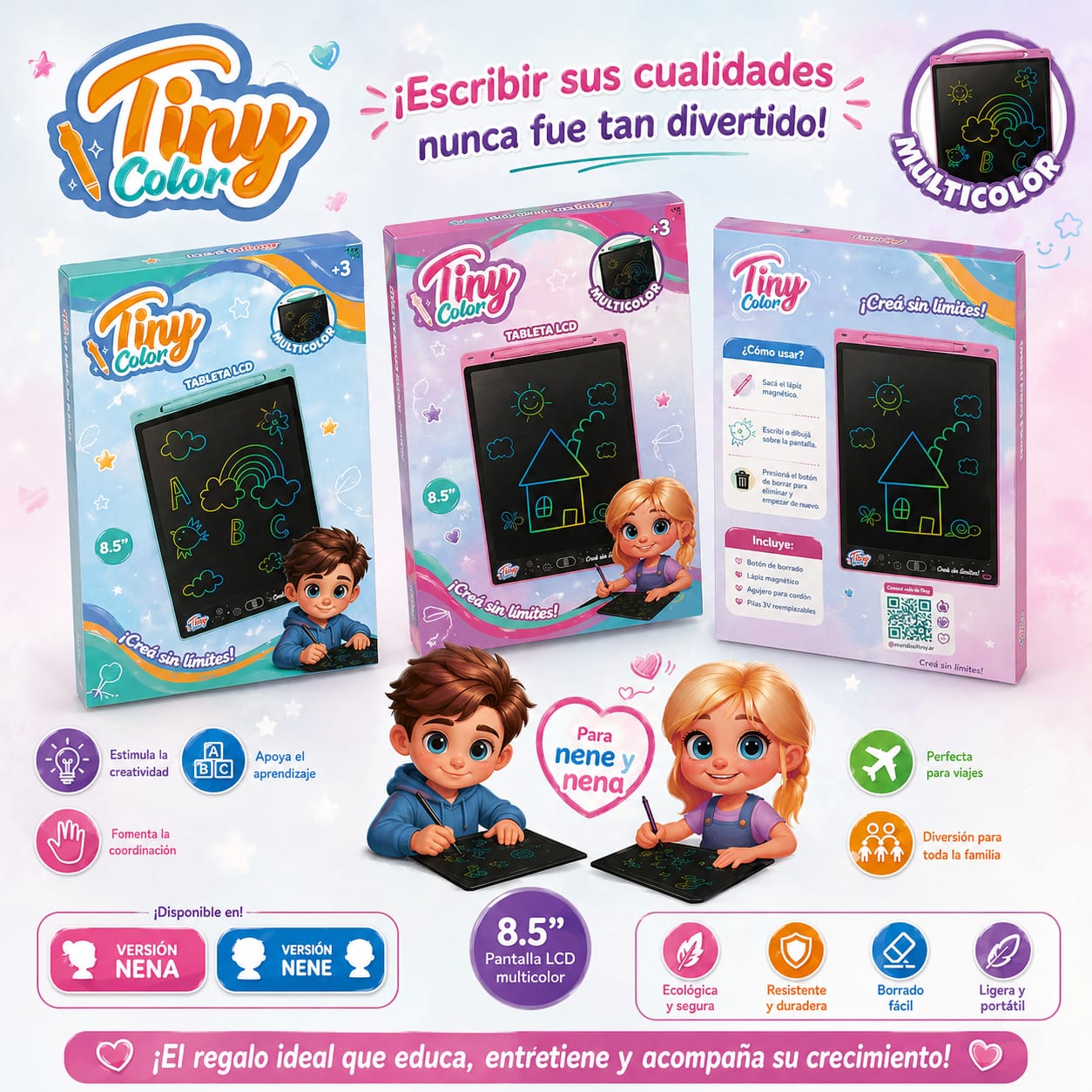 55749- TABLET MAGICA  DE DIBUJO 8.5" TINY MULTICOLOR 23X15X1 NENA NENA JUGUETES  +INFO+FOTO