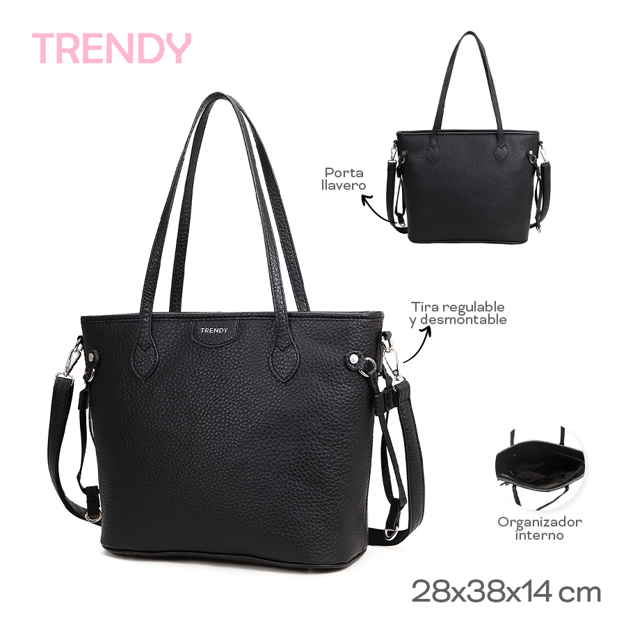22708- Cartera Trendy	28cm	38cm	14cm	PU	Tiras regulables y desmontables, org interno MARROQUINERIA +INFO+FOTOS