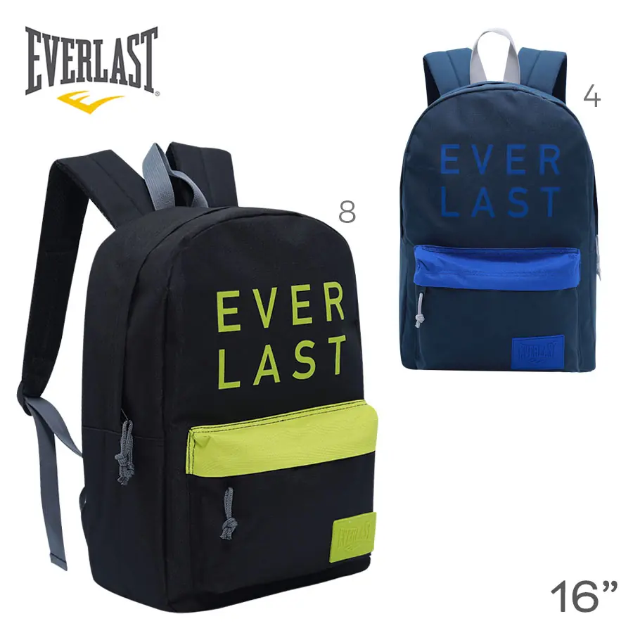 27253 – Mochila Everlast - Composición: 100% nylon Alto: 41 cm Ancho: 26 cm Profundidad: 13 cm MAS INFO EN FOTO
