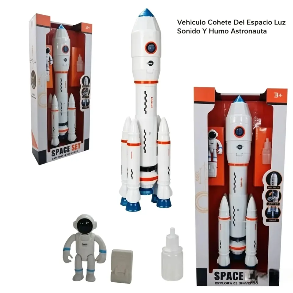 *55562- COHETE EXPLORADOR C/ASTRONAUTA LUZ Y SONIDO EFECTO HUMO 17X6,5X38,5 +INFO+FOTOS