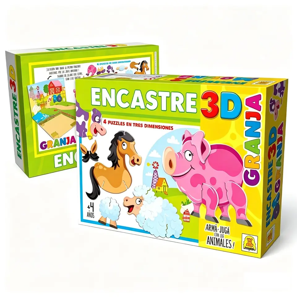 IM224- Granja encastre 3D. IMPLAS PUZZLE CAJAX8 . Contiene 4 puzzle 3D Medidas de la caja 19.2 x 27 x 5.7 cm Edad: 4 años (orientativa) Puzzle Infantil. Encastre de animalitos en 3D para armar y jugar. Temática animales de la granja.