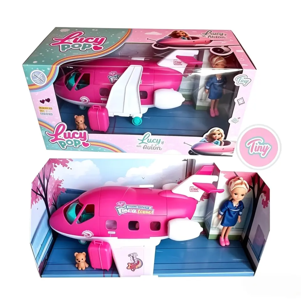 *55658- MUÑECA TINY ,LUCY POP Y SU AVIÓN C/ACCESO AL INTERIOR VALIJA MASCOTA  32.5X18X20  +INFO+FOTOS