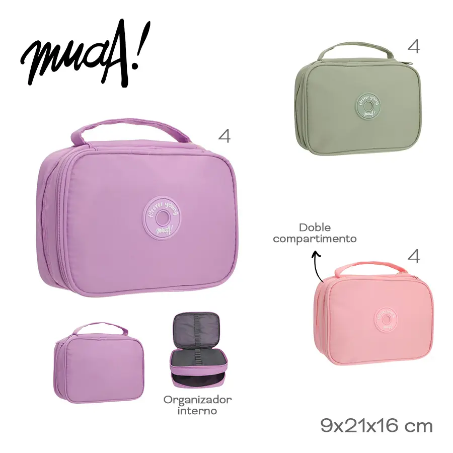53690- Cartuchera Muaa	9cm	X21cmX16cm	Nylon	Organizador interno, doble compartimento +INFO+FOTOS