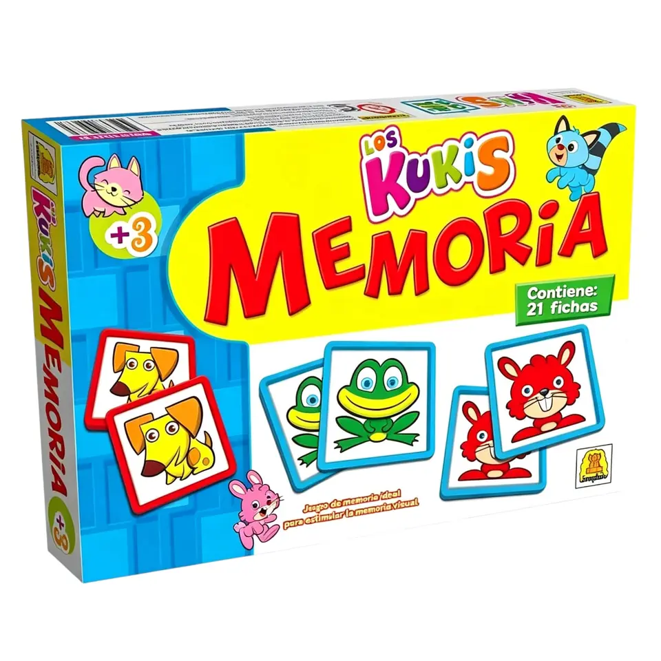 IM37- Los Kukis Contiene 21 piezas Participantes: 2 a 4 jugadores Edad: a partir de 3 años Medidas de la caja 27 x 19.5 x 3.5 cm Juego de memoria infantil.IMPLAS CAJA X 12.