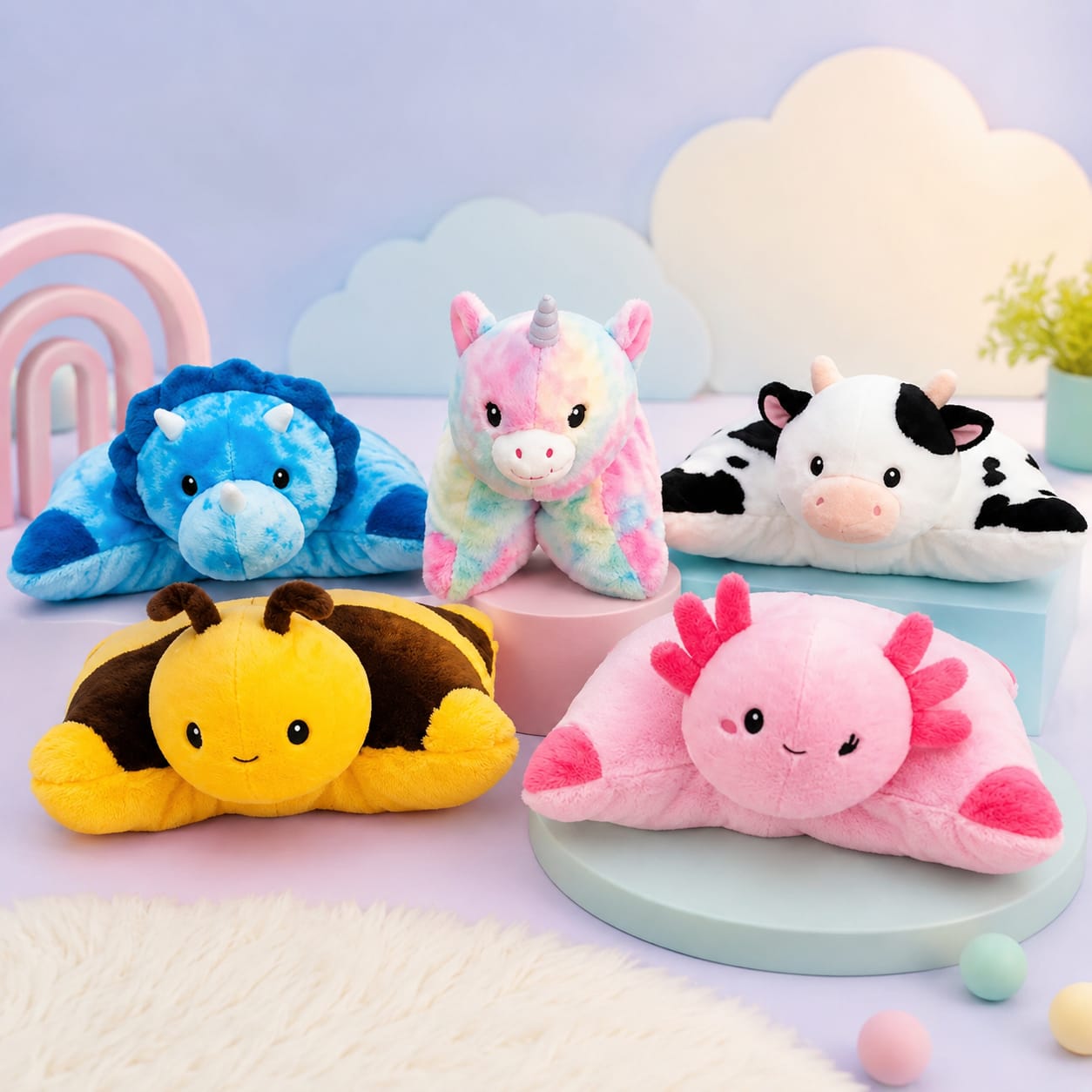 614578 -ALMOHADON ANIMALES CONVERTIBLE CON VELCRO 18"=46CM PELUCHES VARIOS MOD  +INFO+FOTOS