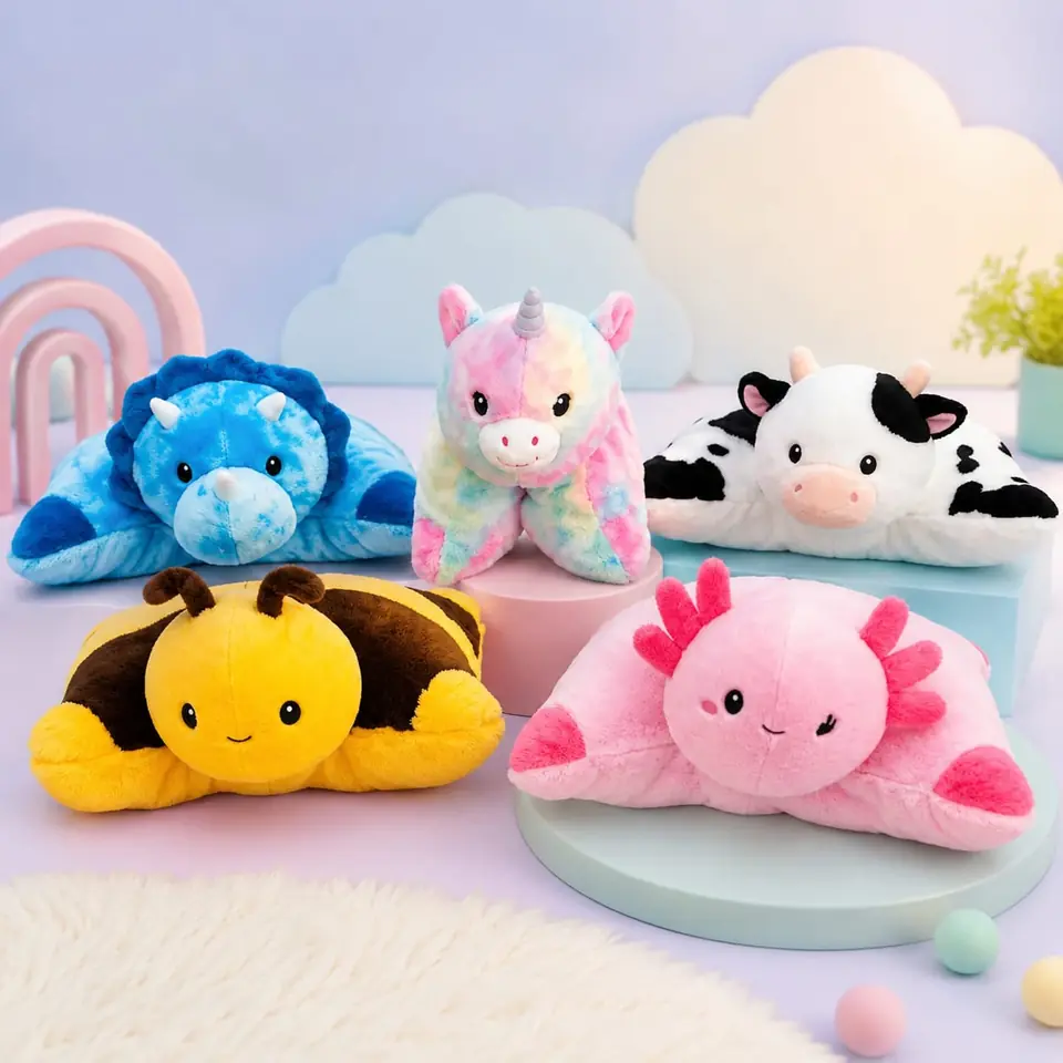 614578 -ALMOHADON ANIMALES CONVERTIBLE CON VELCRO 18"=46CM PELUCHES VARIOS MOD  +INFO+FOTOS