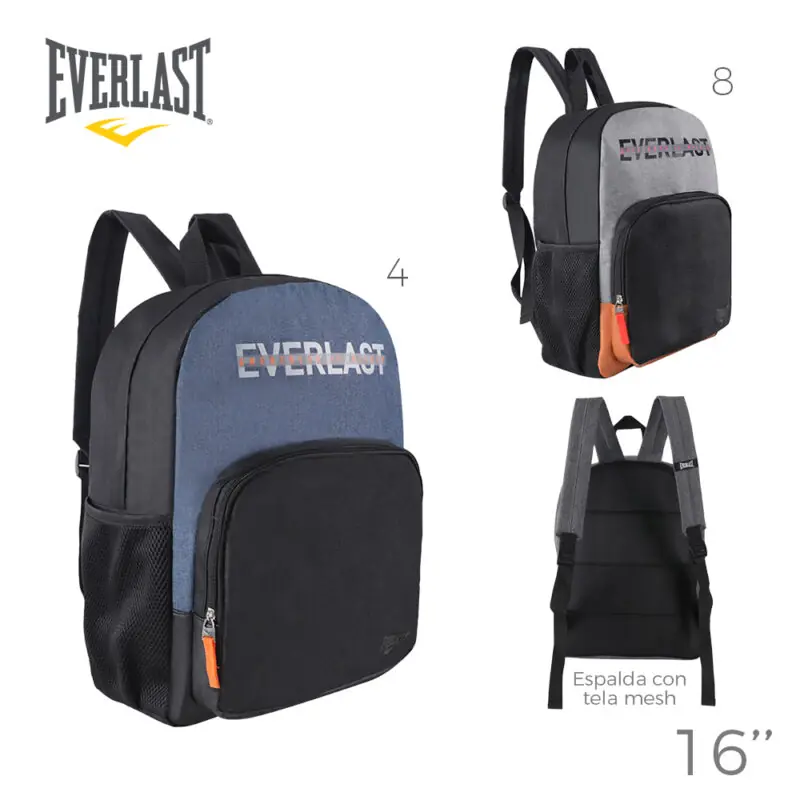 15929 – Mochila Everlast Descripción: 15929 – Mochila Everlast Composición: 100% poliester Alto: 30cm Ancho: 40,5cm Profundidad: 15cm MAS INFO EN FOTO