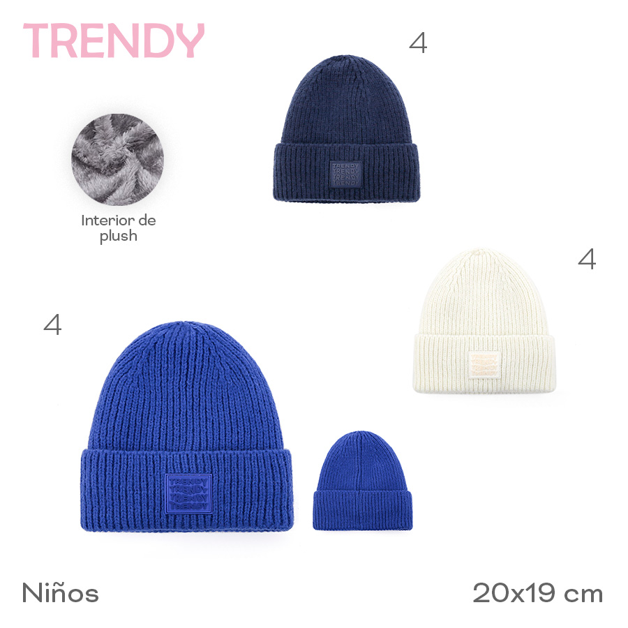 31110-Gorro Infantil Trendy	20cm	19cm		Acrílico	Interior de plush, niños     +INFO+FOTOS