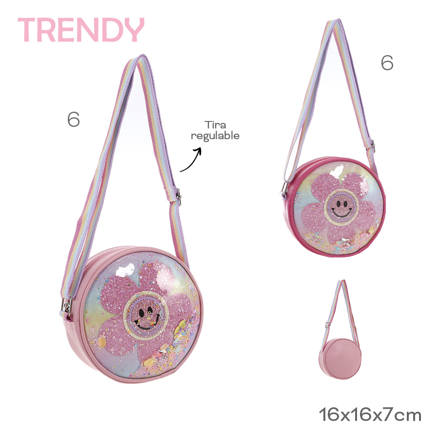 53727C - Carterita Infantil Trendy +INFO+FOTOS Info: Tira regulable, contiene glitter Composición: 70pu 30pvc Alto: 16cm Ancho: 16cm Profundidad: 7cm