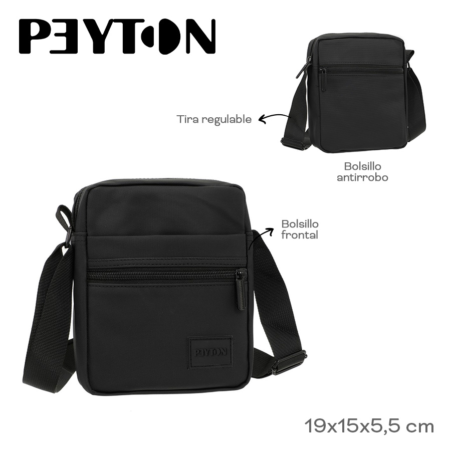 54400-	Morral Peyton	19cm	15cm	5,5cm	Nylon	Bolsillo frontal y antirrobo, tira regulable MARROQUINERIA +INFO+FOTOS