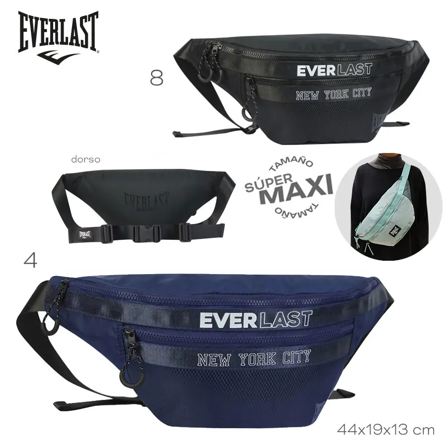 27263- Riñonera Everlast	19 cm	44 cm	13 cm	100% nylon	Tamaño super maxi +info+fotos