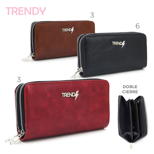 14301 – Fichero Doble Trendy T2. Descripción: compartimiento para tarjetas Composición: 100% cuero ecológico Alto: 10 cm Ancho: 19 cm Profundidad: 5 cm
