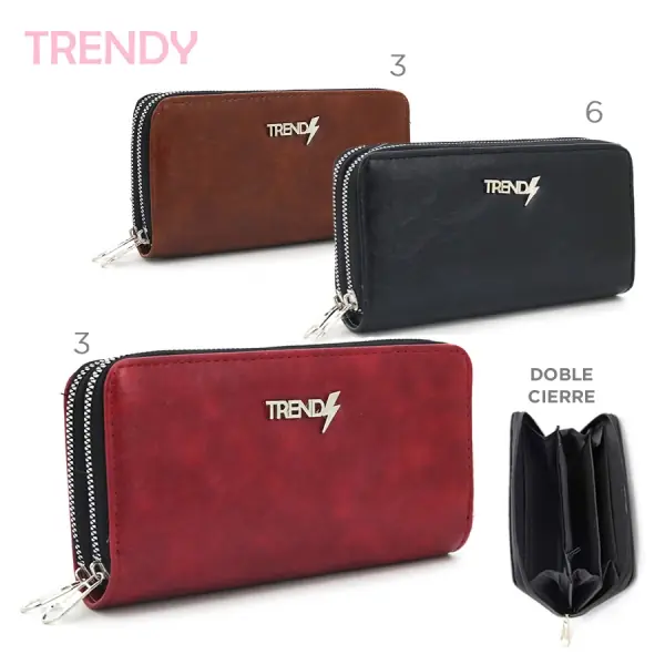 14301 – Fichero Doble Trendy T2. Descripción: compartimiento para tarjetas Composición: 100% cuero ecológico Alto: 10 cm Ancho: 19 cm Profundidad: 5 cm