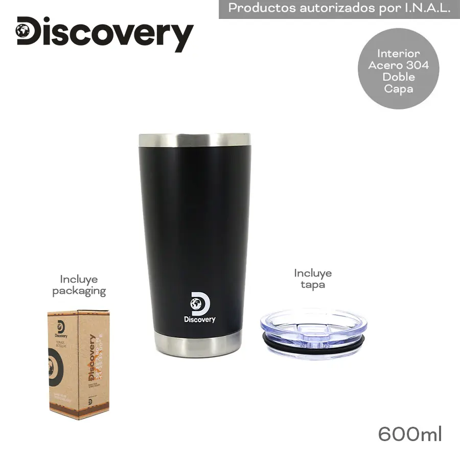 14009 – Vaso Termico Discovery T5 Info: Interior de acero 304 doble capa, tapa con interna de silicona, incluye packaging Composición: acero Alto: 600ml.(+VIDEO+FOTOS))