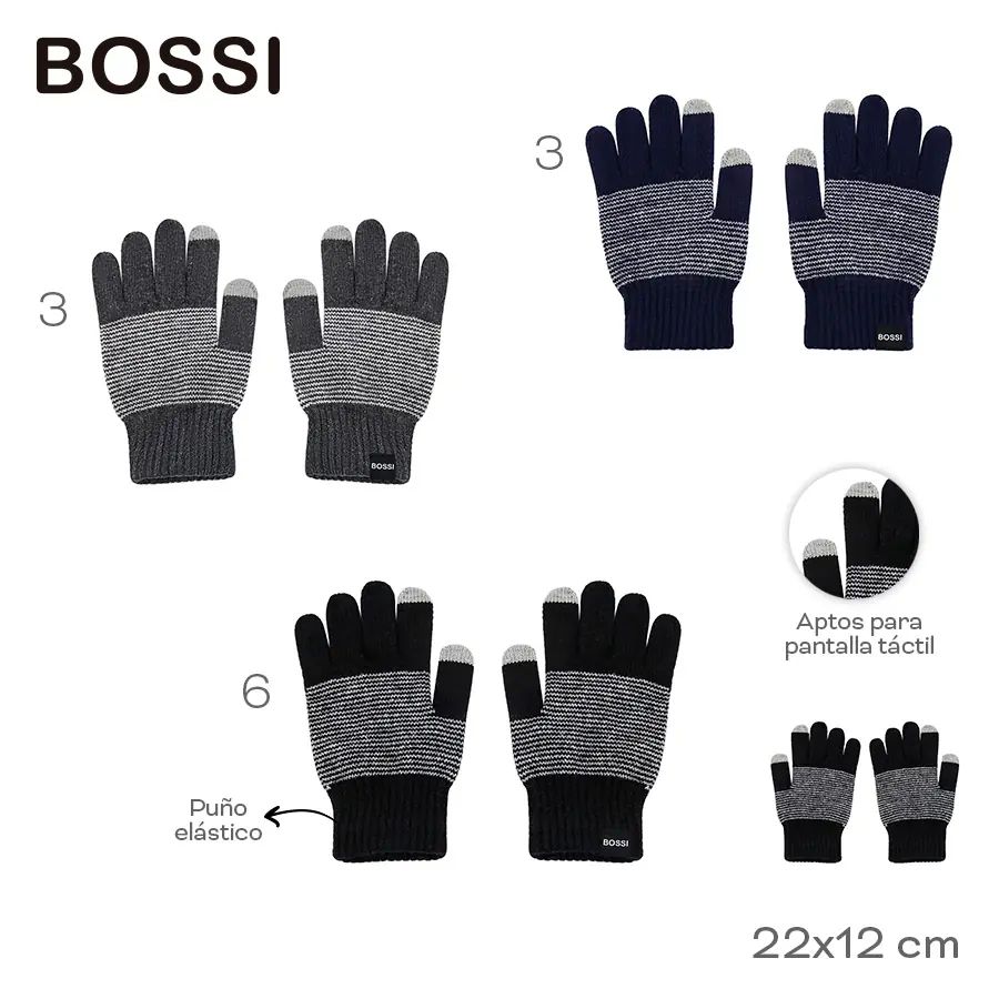 31434-	Guante Bossi	22cm	12cm		Nylon	Puño elástico, aptos para pantalla táctil TEXTIL +INFO+FOTOS