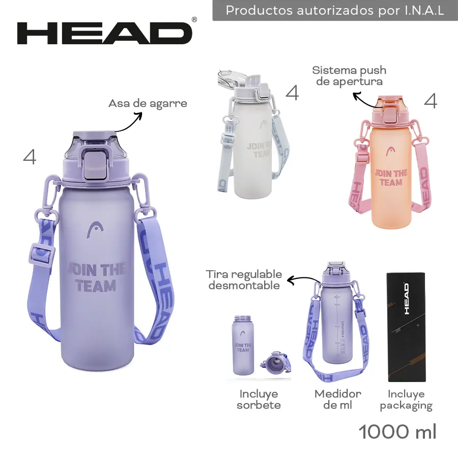 Botella Head 1000ML - JOIN THE TEAM - Con Correa