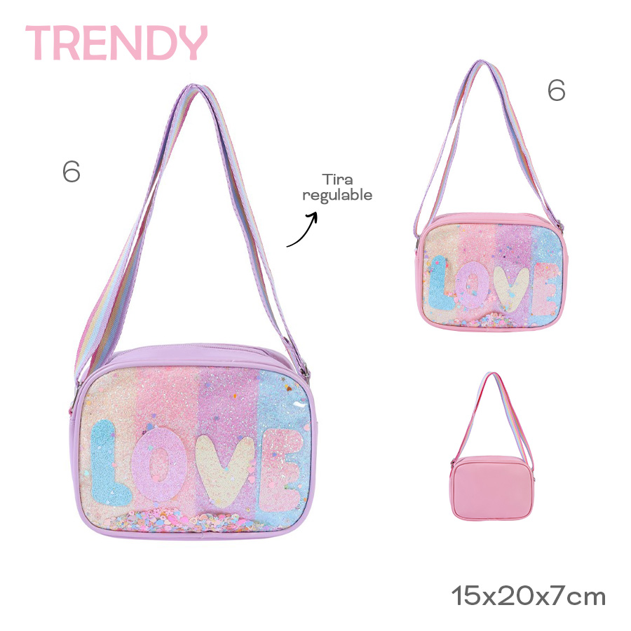 53768 - Carterita Infantil Trendy +INFO+FOTOS Info: Tira regulable, contiene glitter Composición: 60PU 40PVC Alto: 15cm Ancho: 20cm Profundidad: 7cm