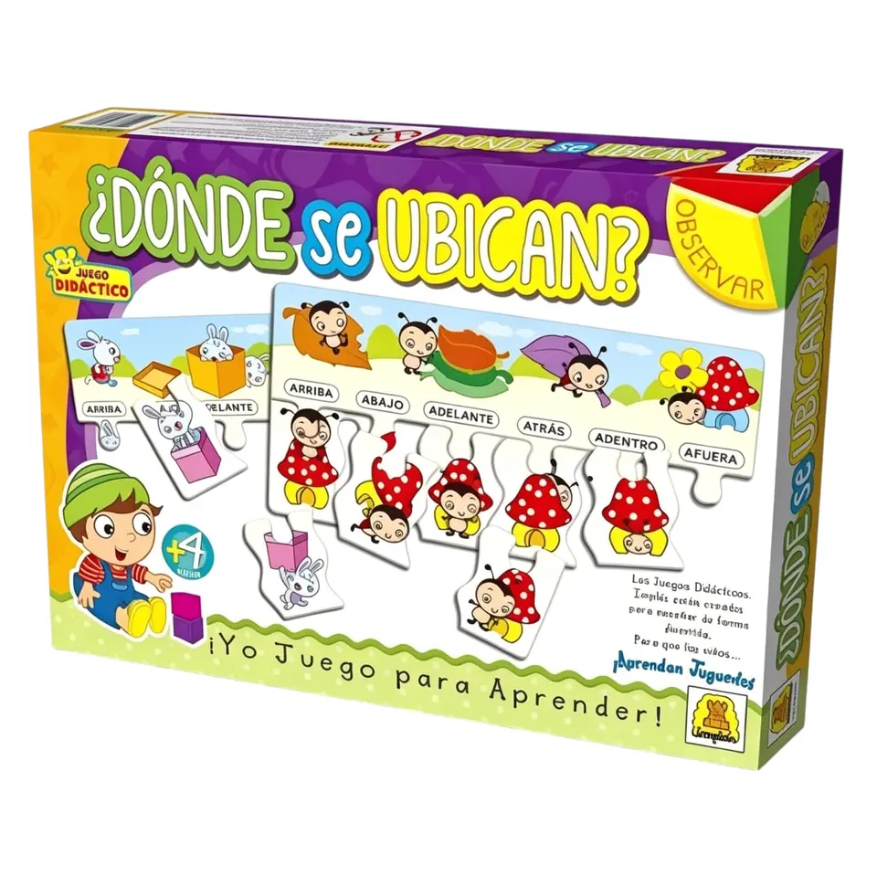 IM317- ¿Donde se ubican? DIDACTICOS EDUCATIVOS. Edad: a partir de 4 años Participantes: 1 a 6 Medidas de la caja: 27 x 19.5 x 3.5 cm Juego de encastre para estimular las nociones de espacio y lugar.IMPLAS.