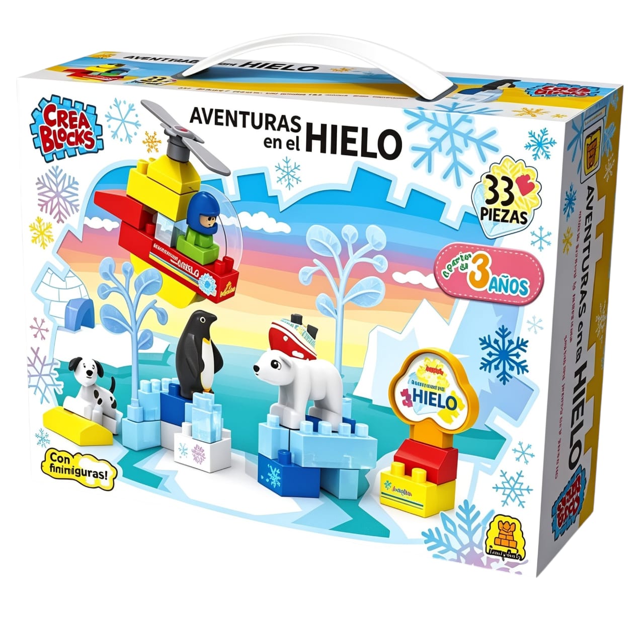 IM142 - AVENTURAS EN EL HIELO, 33 PIEZAS DE ENCASTRE PERFECTO, 1 COLORIDA ESCENA DE CARTON , 1 PLANCHAS DE AUTOADHESIVOS (BLOQUES/CONSTRUCCIÓN IMPLAS X12) (+FOTO)
