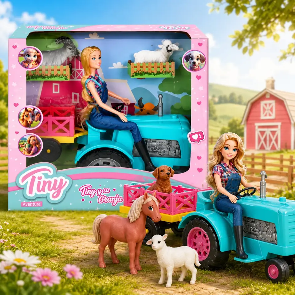 *56663- MUÑECA TINY Y SU GRANJA TRACTOR ACCES Y 3 ANIMALES  34X33X13 +INFO+FOTOS