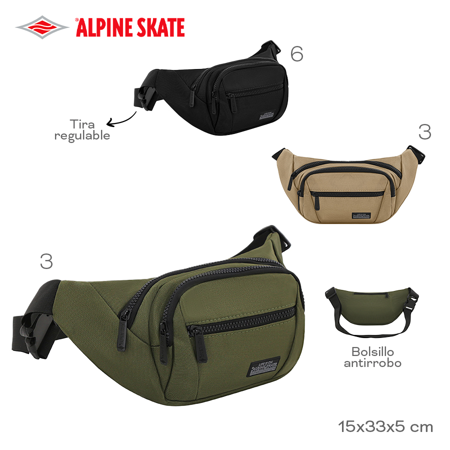 18838-	Riñonera Alpine Skate	15cm	33cm	5cm	cordura	Tira regulable, Bolsillos frontales, antirrobo MARROQUINERIA +INFO+FOTOS
