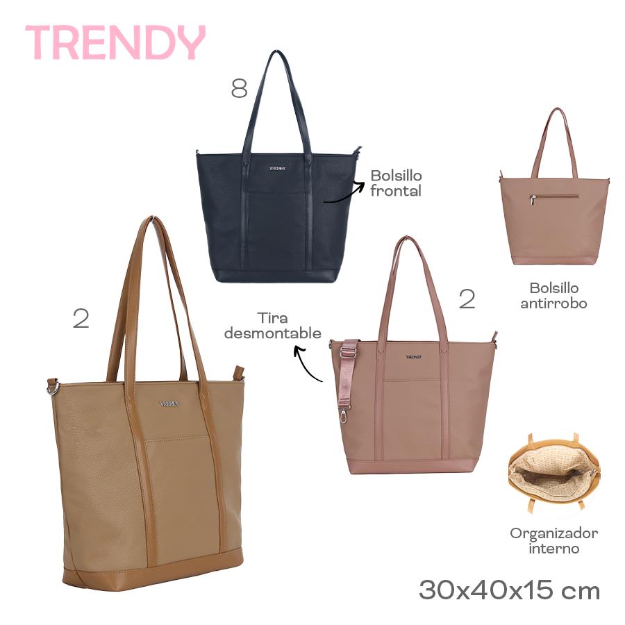 18951- CARTERA Tote Bag Trendy	30cm	40cm	15cm	PU	Bolsillo frontal, antirrobo, tira desmontable, org interno MARROQUINERIA +INFO+FOTOS