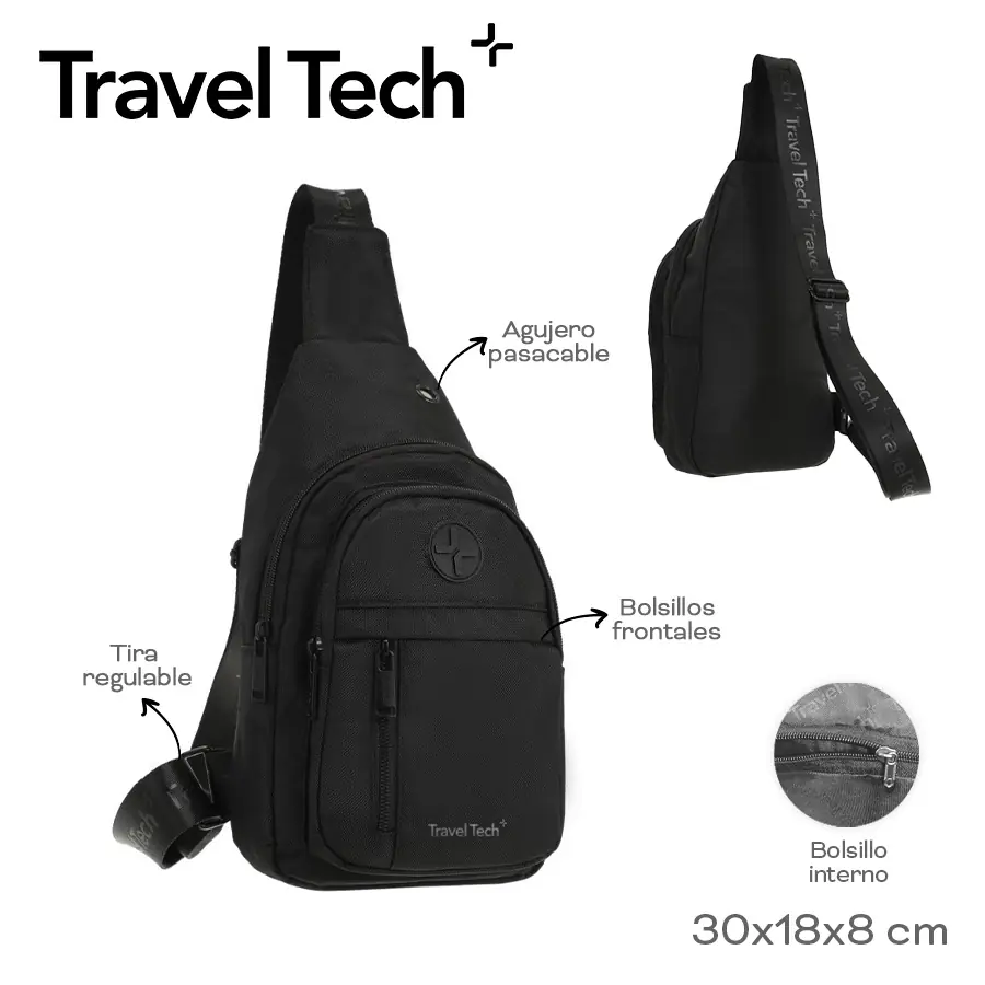 54528-	Morral Cruzado Travel Tech	30cm	18cm	8cm	Nylon	Tira regulable, bol frontales e interno, pasacable MARROQUINERIA +INFO+FOTOS