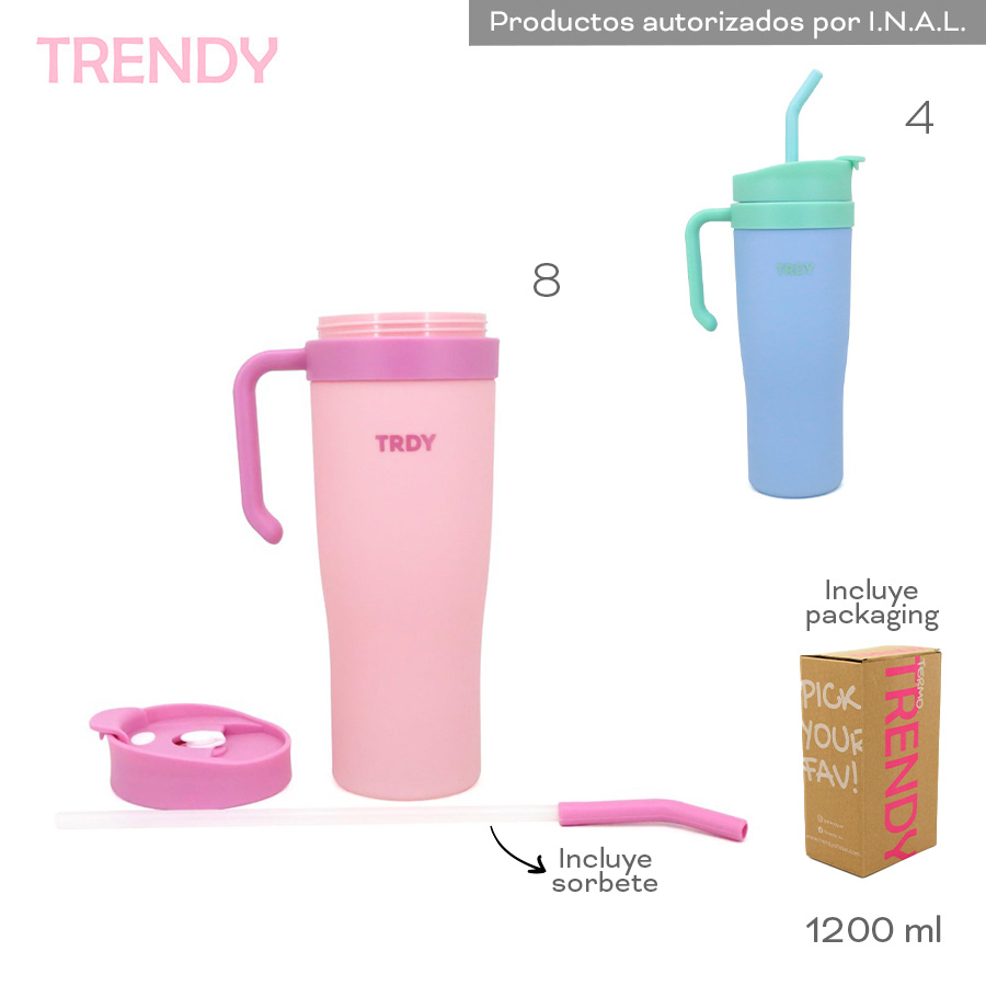 17514 - Vaso Trendy T3 1200ml  Info: Vaso plástico con manija, incluye sorbete y packaging  Composición: Plástico  Alto: 1200ml +info+fotos