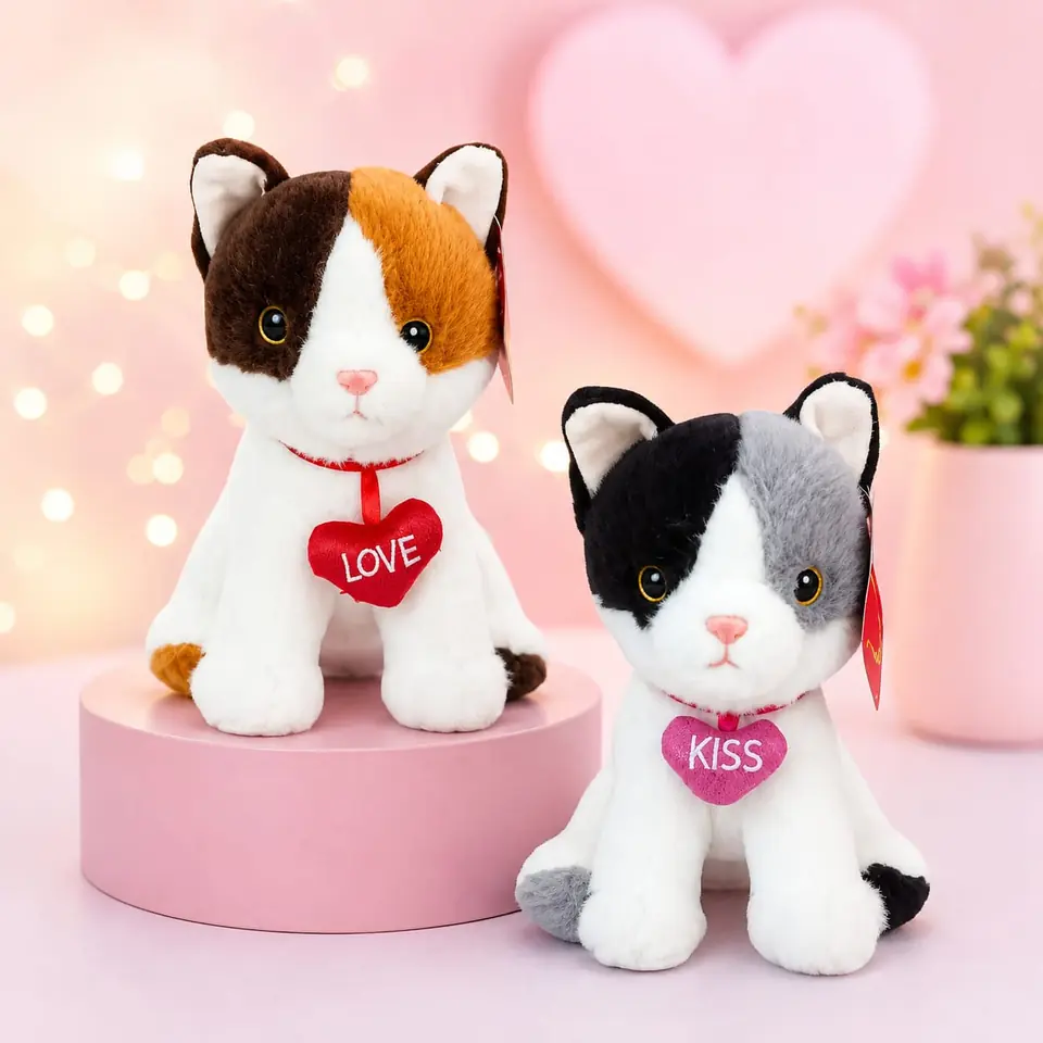 851293- GATO C/CORAZÓN LOVE KISS 8"=20CM  PELUCHES +INFO+FOTOS