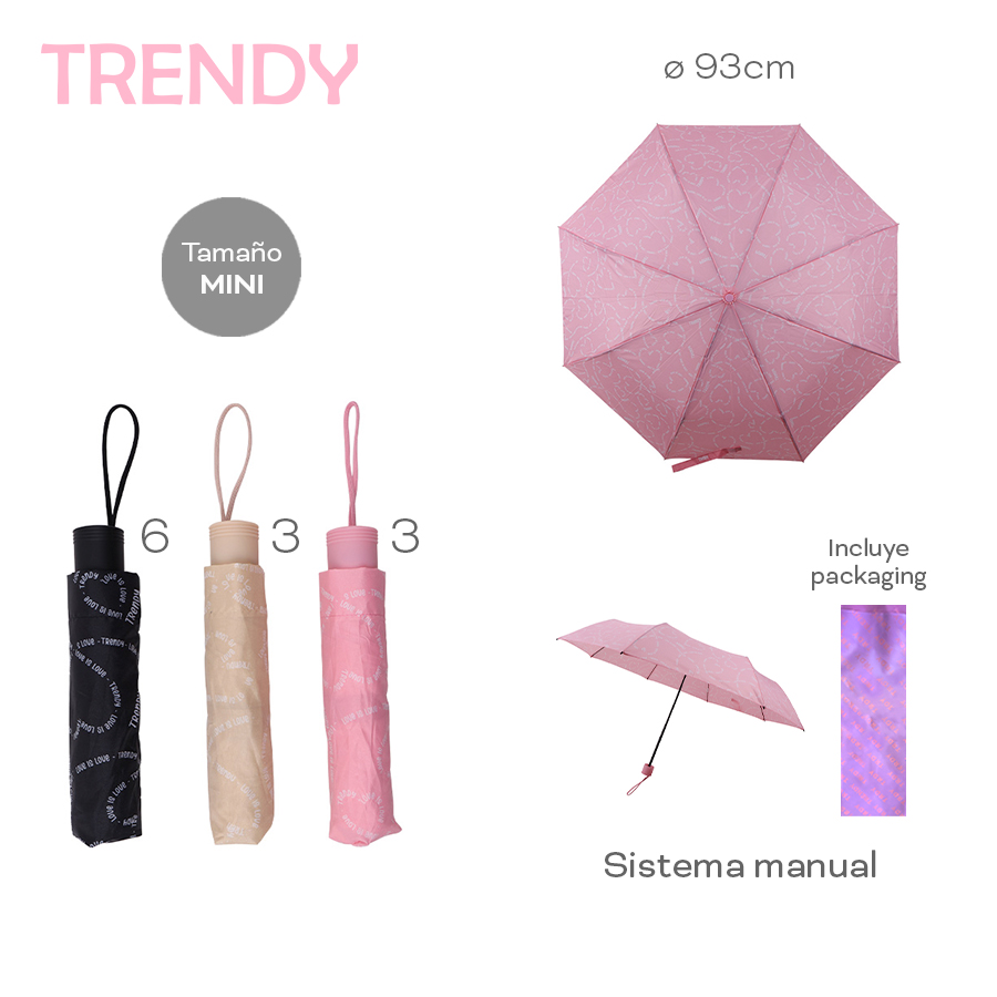 Paraguas Trendy Mini Manual Nylon 93cm con Packaging