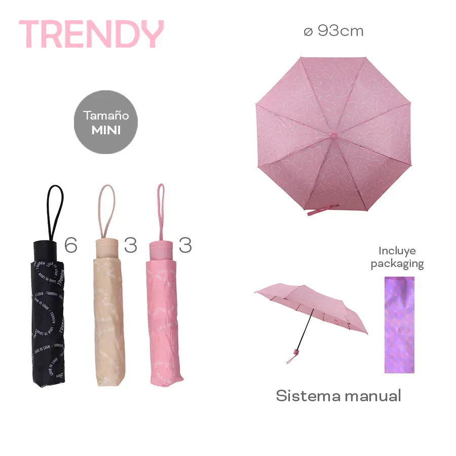 Paraguas Trendy Mini Manual Nylon 93cm con Packaging