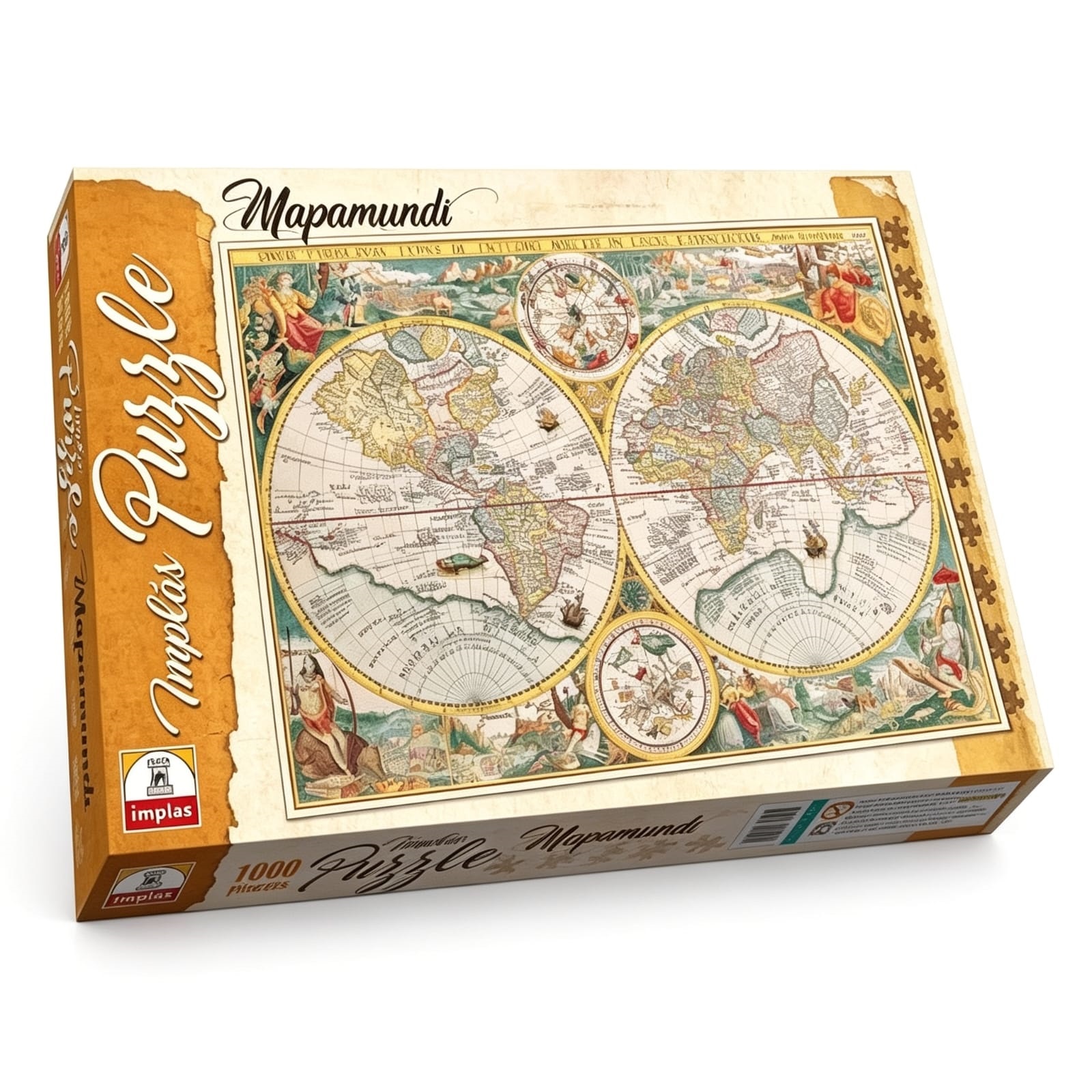 IM212- Mapamundi 1 puzzle de 1000 piezas Medidas del puzzle 48 x 68 cm Medidas de la caja 34.5 x 22.4 x 4.4 cm Puzzle. Mapa cartográfico antiguo. IMPLAS Puzzles CAJAX8.